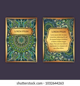 Vintage cards with floral mandala pattern and ornaments. Front page and back page. Luxury design
