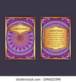 Vintage cards with floral mandala pattern and ornaments. Front page and back page. Luxury design