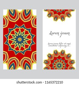 Vintage cards with Floral mandala pattern. Vector template. The front and rear side.