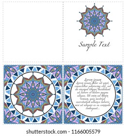 Vintage cards with Floral mandala pattern. Vector template. The front and rear side