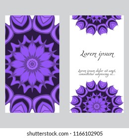 Vintage cards with Floral mandala pattern. Vector template. The front and rear side.