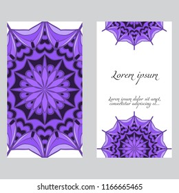 Vintage cards with Floral mandala pattern. Vector template. The front and rear side.