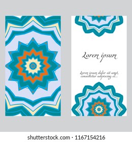 Vintage cards with Floral mandala pattern. Vector template. The front and rear side.