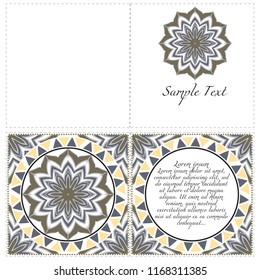 Vintage cards with Floral mandala pattern. Vector template. The front and rear side