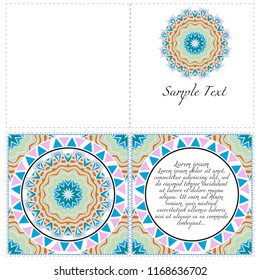Vintage cards with Floral mandala pattern. Vector template. The front and rear side