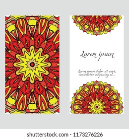 Vintage cards with Floral mandala pattern. Vector template. The front and rear side.