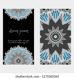 Vintage cards with Floral mandala pattern. Vector template. The front and rear side.