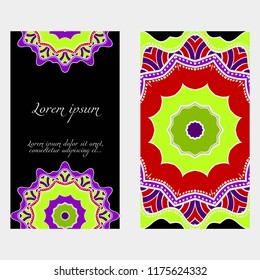 Vintage cards with Floral mandala pattern. Vector template. The front and rear side.