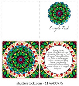 Vintage cards with Floral mandala pattern. Vector template. The front and rear side.