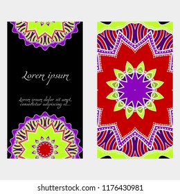 Vintage cards with Floral mandala pattern. Vector template. The front and rear side.