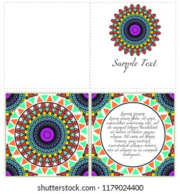 Vintage cards with Floral mandala pattern. Vector template. The front and rear side.