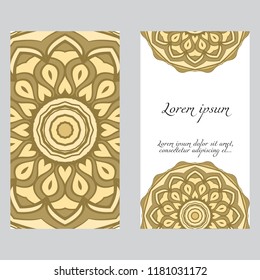 Vintage cards with Floral mandala pattern. Vector template. The front and rear side.