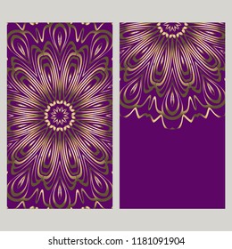 Vintage cards with Floral mandala pattern. Vector template. The front and rear side.