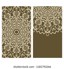 Vintage cards with Floral mandala pattern. Vector template. The front and rear side.