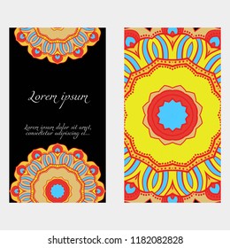 Vintage cards with Floral mandala pattern. Vector template. The front and rear side.