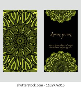 Vintage cards with Floral mandala pattern. Vector template. The front and rear side.
