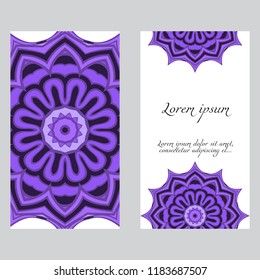 Vintage cards with Floral mandala pattern. Vector template. The front and rear side.