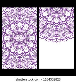 Vintage cards with Floral mandala pattern. Vector template. The front and rear side.