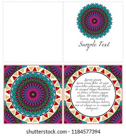Vintage cards with Floral mandala pattern. Vector template. The front and rear side.