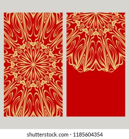 Vintage cards with Floral mandala pattern. Vector template. The front and rear side.