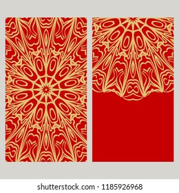 Vintage cards with Floral mandala pattern. Vector template. The front and rear side.