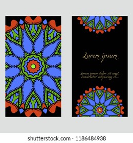 Vintage cards with Floral mandala pattern. Vector template. The front and rear side.