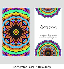 Vintage cards with Floral mandala pattern. Vector template. The front and rear side.
