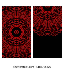 Vintage cards with Floral mandala pattern. Vector template. The front and rear side.