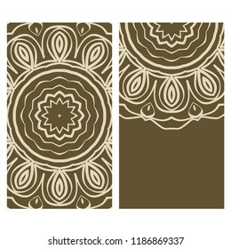 Vintage cards with Floral mandala pattern. Vector template. The front and rear side.