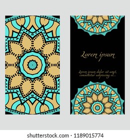 Vintage cards with Floral mandala pattern. Vector template. The front and rear side.