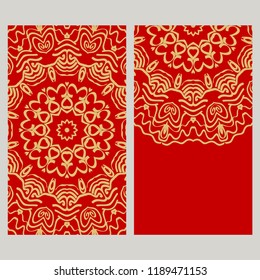 Vintage cards with Floral mandala pattern. Vector template. The front and rear side.