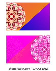 Vintage cards with Floral mandala pattern. Vector template. The front and rear side.