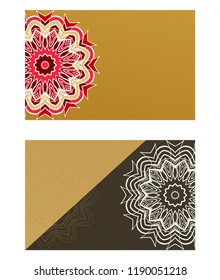 Vintage cards with Floral mandala pattern. Vector template. The front and rear side.