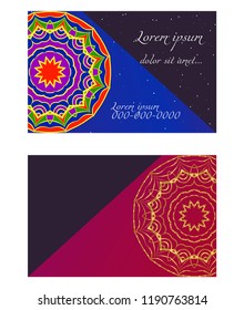 Vintage cards with Floral mandala pattern. Vector template. The front and rear side.