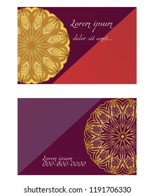 Vintage cards with Floral mandala pattern. Vector template. The front and rear side.
