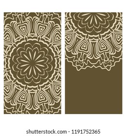 Vintage cards with Floral mandala pattern. Vector template. The front and rear side.