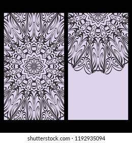 Vintage cards with Floral mandala pattern. Vector template. The front and rear side.