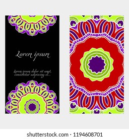 Vintage cards with Floral mandala pattern. Vector template. The front and rear side.