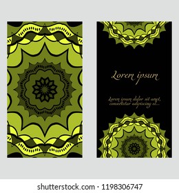 Vintage cards with Floral mandala pattern. Vector template. The front and rear side.