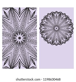 Vintage cards with Floral mandala pattern. Vector template. The front and rear side.