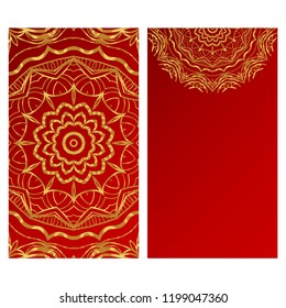 Vintage cards with Floral mandala pattern. Vector template. The front and rear side.