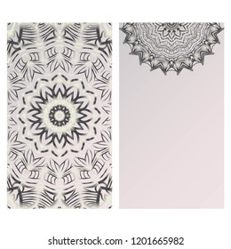 Vintage cards with Floral mandala pattern. Vector template. The front and rear side.