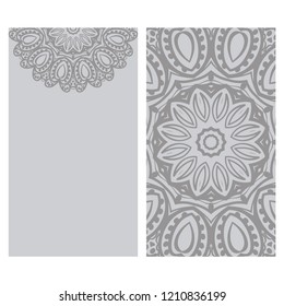 Vintage cards with Floral mandala pattern. Vector template. The front and rear side