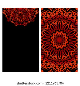 Vintage cards with Floral mandala pattern. Vector template. The front and rear side.