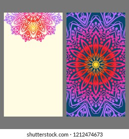 Vintage cards with Floral mandala pattern. Vector template. The front and rear side.