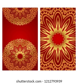 Vintage cards with Floral mandala pattern. Vector template. The front and rear side.