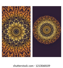 Vintage cards with Floral mandala pattern. Vector template. The front and rear side.