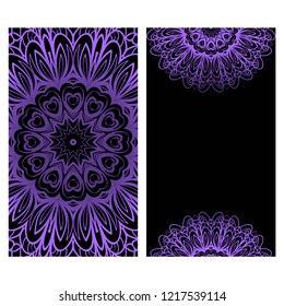 Vintage cards with Floral mandala pattern. Vector template. The front and rear side.