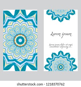 Vintage cards with Floral mandala pattern. Vector template. The front and rear side.