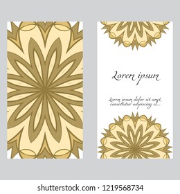 Vintage cards with Floral mandala pattern. Vector template. The front and rear side.